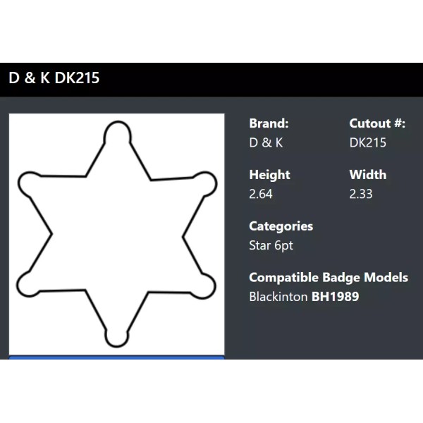 D&K-15 Traditional Bi-fold Badge and ID Wallet CUTOUT# DK215 Star