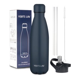 Insulated Water Bottle, 17oz Stainless Steel Water Bottles with straw lid, Metal Sports Water Bottles for Boys,Girls, Double Wall Vacuum BPA-Free Flask for School, Sports (Dark blue)
