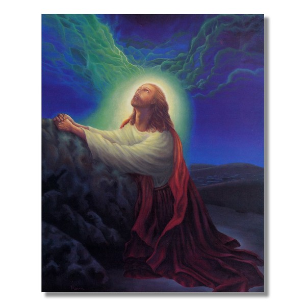 Jesus Christ Praying at Rock Red Robe Religious Wall Picture 8x10 Art Print