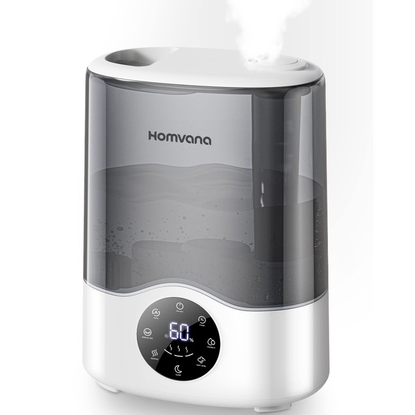 Homvana Humidifier for Bedroom Large Room Home, 7L Warm and Cool Mist Top Fill Oil Diffuser for Baby, Kid, and Plant, Intelligent MistIQ Tech, Auto Adapt, Customized Humidity