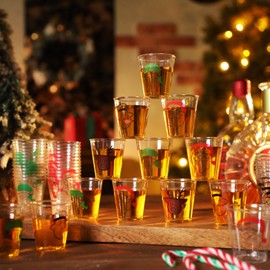 Layhit 200 Pcs Christmas Plastic Shot Cups 2 oz Disposable Cups Christmas Party Mini Shot Cups Santa Elf Snowman Reindeer Drinking Cups for Bachelorette Birthday Drinking Tasting