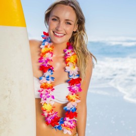 AMAZING TIME 36 Pieces Hawaiian Luau Leis Bulk,Tropical Flower Necklace for Hawaii Party Decorations Favors, Beach Party Decors