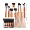 Makeup Brush Set Cream Concealer Palette Wooden Bamboo Handle Carrying