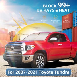 Windshield Sun Shade for Toyota Tundra 2007-2021 Double Layer 240T Front Window Shade Custom Fit Tundra Sun Visor Foldable Shade Blocks UV Rays Summer Must Have Car Accessories