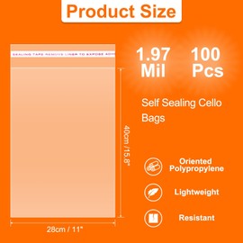 HARFINGTON 100pcs Self Sealing Cello Bags, 11x15.7-inch Clear Resealable Self Adhesive Bags for Cookie Bakery Clothes Packaging