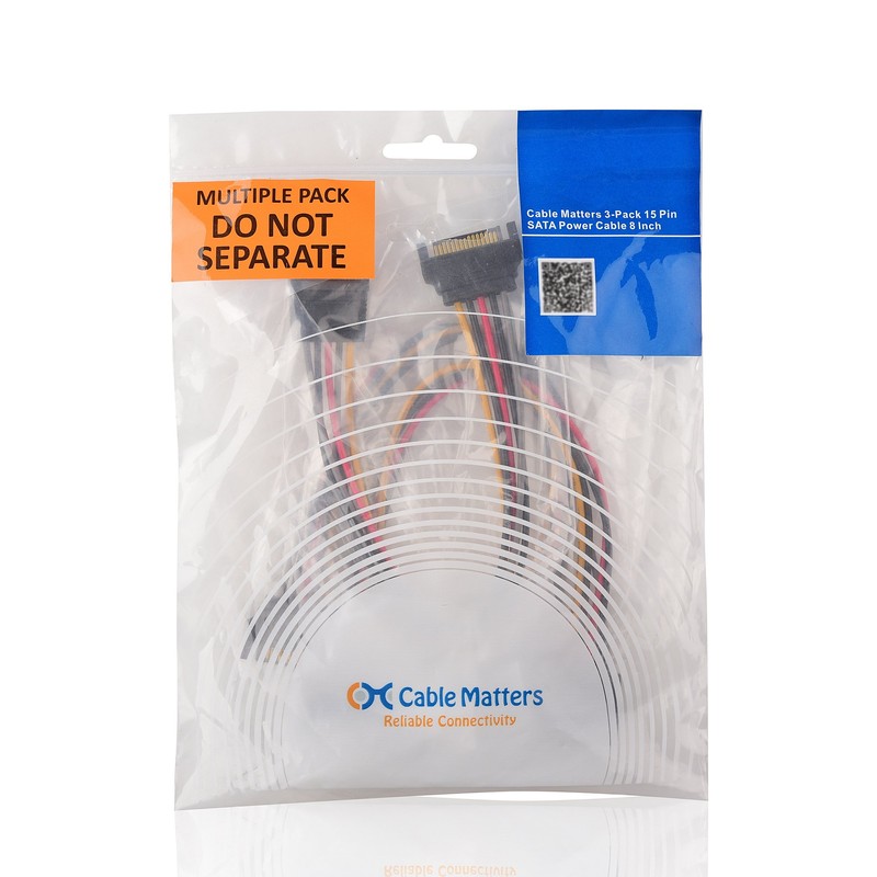 Cable Matters 3-Pack 15 Pin SATA Power Extension Cable 8
