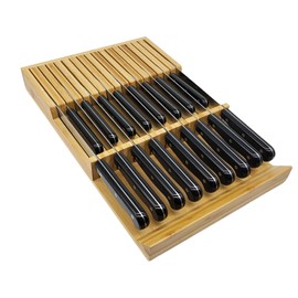 MIAO YUAN Bamboo In-Drawer Knife Block, 17 Slot Large Capacity Knives Organizer, Upper and Lower Kitchen Steak Knife Storage Rack - Holds 8 Short + 9 Long Knives