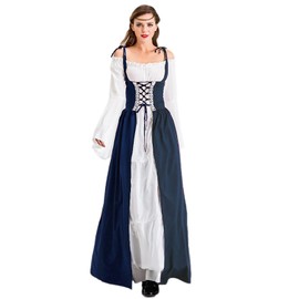 Velcoxplay Women's Renaissance Dress, Medieval Dress with Trumpet Sleeves, Medieval Victorian Queen Costume, Maxi Dress, Blue, S