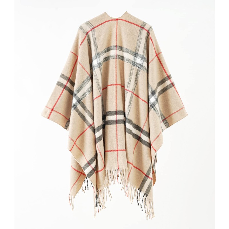 Danfiki Women's Cashmere Feeling Knitted Poncho Cape Cardigan, Double grid