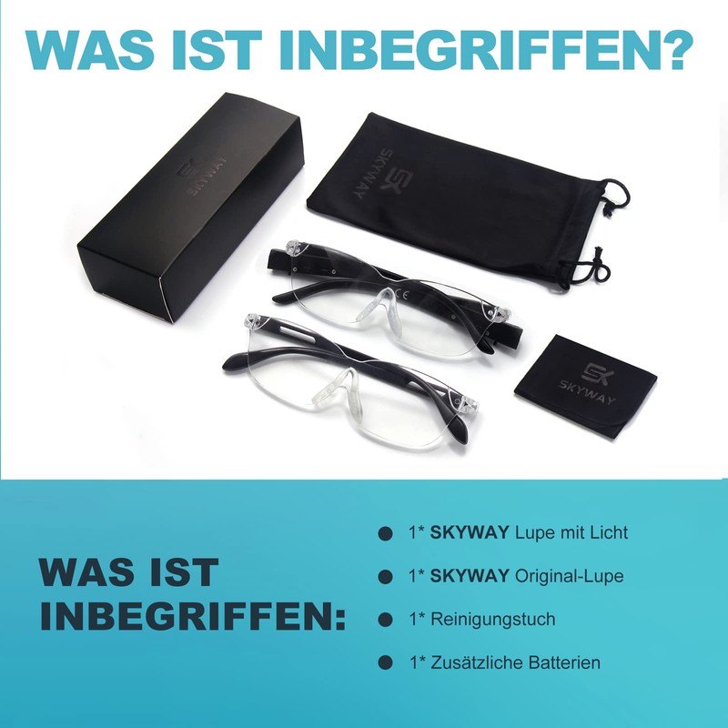 SKYWAY 2 Pack 160% Lupenbrille mit LED Licht Lupe Brillen