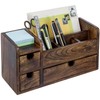 MyGift Solid Mango Wood Desktop Office Supplies Organizer with 3