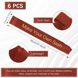 Sash 6pcs Blank Sash Red Ochre Satin Sashes Prom Queen Sash Birthday Sash Plain Sash DIY Sash Party Accossories Sash Unprinted for Birthday Hen Party Wedding Homecoming Prom Baby Shower Graduation