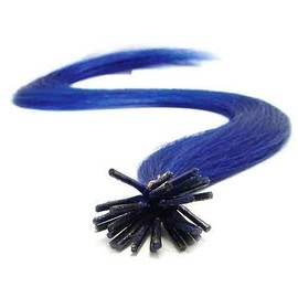 25 Strands Straight Micro Ring Links Locks Beads Keratin Stick I Tip Human Hair Extensions Blue Color