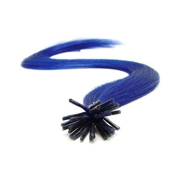 25 Strands Straight Micro Ring Links Locks Beads Keratin Stick I Tip Human Hair Extensions Blue Color