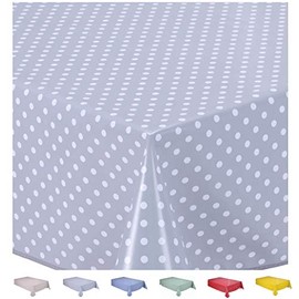 Home Direct Rectangular Oilcloth PVC Wipe Clean Tablecloth 140cm x 200cm 55x78 Small Polka Dot Light Grey