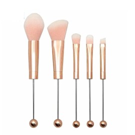 Lashicorn Pinceles de Maquillaje Con Cuentas de Oro Rosa | Juego de 5 para Perlas Focales de Silicona Chicle A Granel Diy Cosmética Sintética Sombra de Ojos Fundación