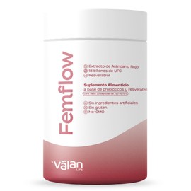 Valan Life Suplemento para Mujer - Resveratrol + Probióticos + Antioxidantes - Femflow 30 cápsulas 750 mg c/u - Apoyo al Bienestar Femenino, Microbiota Intestinal y Vaginal - Ingredientes Naturales