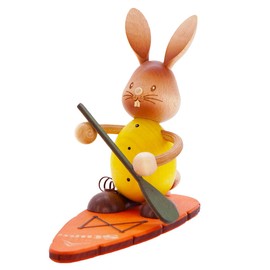 Drechslerei Kuhnert Easter Decoration / Easter Bunny "Stupsi Rabbit with Stand Up Board" 11 cm, Made of the Finest Wood, for a Charming Easter Party or a Durable Decoration, Wooden Art Made in Germany