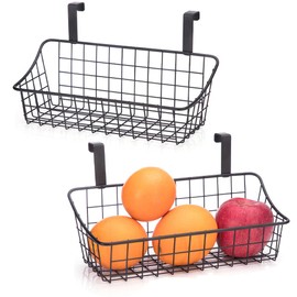 LeleCAT Over Cabinet Door Basket with hook Grid Storage Basket, Kitchen Storage Organizer,Over Cabinet Door Organizer,Hanging it behind a door or on a railing, Small, BLack,2 Pack
