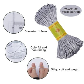 FOGAWA 18 Rolls Nylon Cord for Bracelets Satin Ribbons 1.5 mm 360 Metres Satin Cord Rattail Silk Satin Cord Satin Nylon Trim Cord for Necklaces Bracelets Chinese Knot Cord