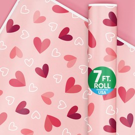 Big Dot of Happiness Pink and Red Hearts Valentine's Day Gift Wrapping Paper Roll, Anniversary Wrapping Paper, Cute Hearts Galentine's Gift Wrapping for Happy Valentine's Day, 24 in x 7 feet, 1 Roll
