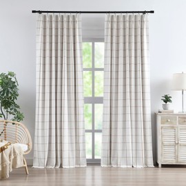 Vision Home Flax Linen Plaid Pinch Pleated Full Blackout Curtains Checkered Thermal Insulated Window Panels 120 inch for Bedroom Living Room Darkening Rustic Pinch Pleat Drapes with Hooks 40"Wx120"Lx2