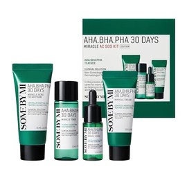 SOME BY MI AHA BHA PHA 30Days Miracle AC SOS Kit - Toner 1.01Oz, Serum 0.33Oz, Cream 0.7Oz, Foam 1.01Oz - Mild Exfoliating Daily Skin Care Set - Skin 