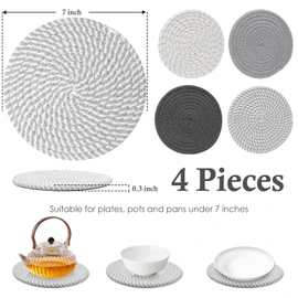 Billbotk 7" Trivets for Dishes, Pots and Pans, 4 Heat Resistant Hot Pads, Pot Holders for Kitchen, Plate Mats for Countertops, Table, Home Essentials, Farmhouse Decor