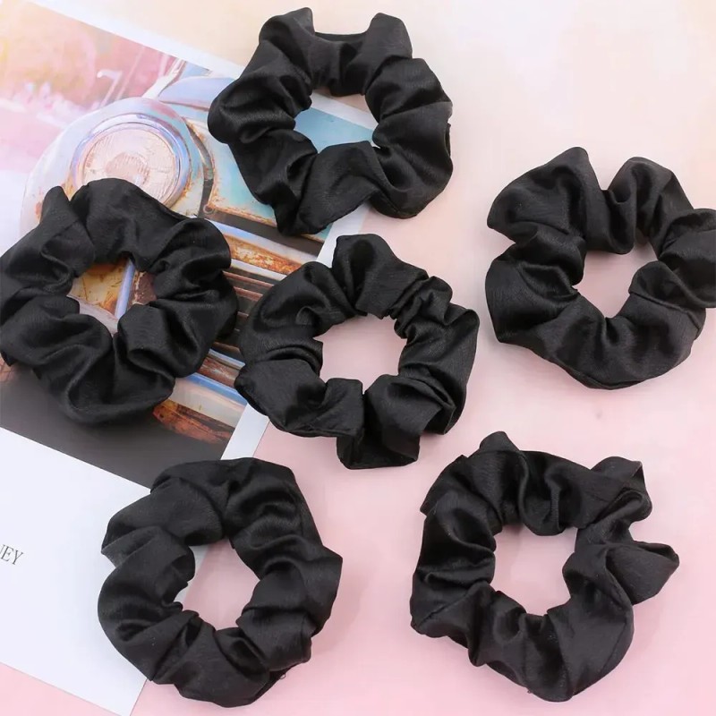 Ligas Para Cabello Scrunchies De Satén 40 Colores Negro
