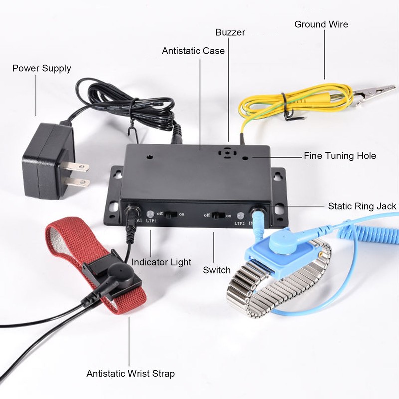 ESD Wrist Strap Tester Double Station Antistatic Wristband Online Monitor