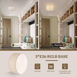 Vexagyle 13inch Semi Flush Mount Ceiling Light Fixture,3-Light Ceiling Mount Drum Light Fixture with Linen Shade,Modern Close to Ceiling Lamps for Living Room, Bedroom, Dining Room,Hallway