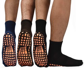 ELUTONG Men Non Slip Sticky Grips Socks 3 Pairs Tile Wood Floors Anti-Skid Workout Yoga Pilates Hospital Slipper Socks