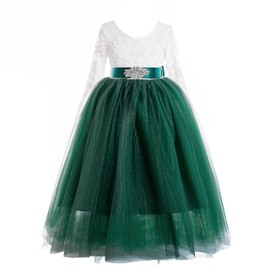 Glamulice Lace Flower Girls Dress 4 5 Backless Kids Princess Evening Party Daddy Daughter Dance Wedding Ballgown Ivory Little Girl Formal Dresses Bridesmaid Birthday Tulle Maxi Gown Emerald Green Prom