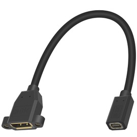 Duttek Mini Displayport to Displayport Cable 8K, Extreme Thin Displayport Female to Mini Displayport Female Cable with Screw Panel Mount Support Bi-Directional Transmission. 1Ft/30cm