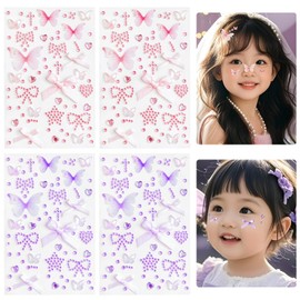 Face Stickers, Set of 4, 2 Sizes, 3D Sparkling, Face Deco Sticker, Stage Makeup, Flash Drill, Smartphone Decoration, Holiday Gift, DIY Craft Material, Glossy Accessory Parts (Pink+Purple)