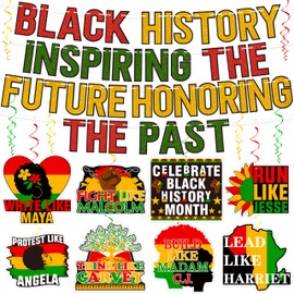 Renbuzhu 27PCS Black History Month Decorations Banner Hanging Swirls Kit African American Decor for Ceiling Classroom