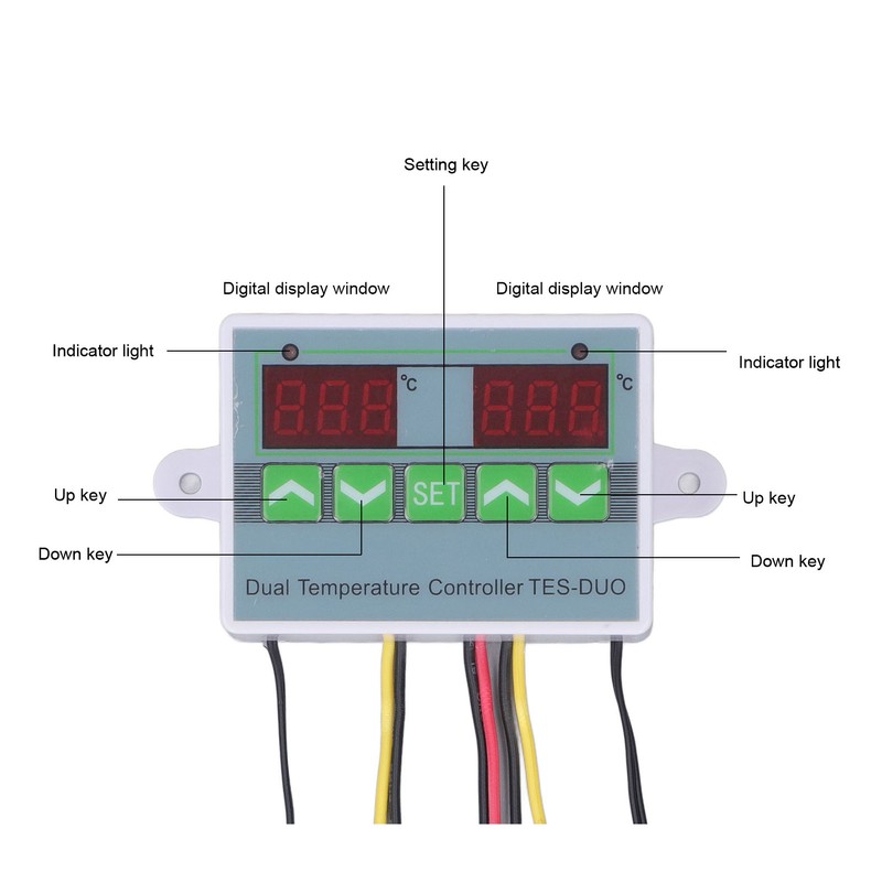 Dual Temperature Controller Waterproof Digital Thermostat with Data Storage for