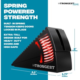 Strongest Home 2 Pack XL Adjustable Door Stopper with Spring – Heavy Duty Black Wedge for Oversized & Thick Doors, Anti-Slip Rubber Grip