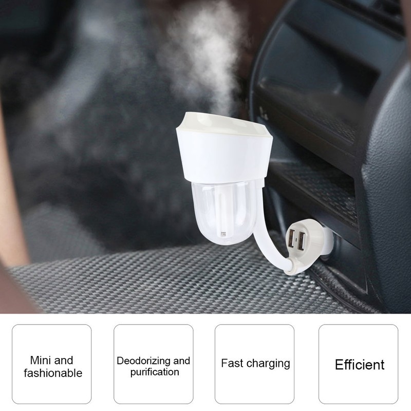 Car Air Humidifier Purifier Aroma Diffuser with USB Charging Port