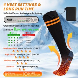 Electric Heated Socks for Men & Women - 6000mAh Rechargeable, Up to70 °C Large Heating Area, 8H Heat, Washable for Skiing, Hunting, Camping