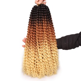 Leeven 18 Inch 3 Tones Water Wave Crochet Hair 7 Packs Curly Passion Twist Hair Ombre Brown to Blonde Synthetic Braiding Hair for Boho Locs Butterfly locs Crochet Braids Hair Extensions
