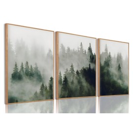 Yolbcdr Framed Mountain Canvas Wall Art Decor Forest Landscape Prints Set of 3 Green Nature Watercolor Painting Pictures Modern Neutral Artwork for Living Room Bedroom Office 16x24in