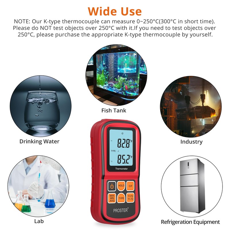 Proster Digital Thermometer Dual Channel Thermocouple Thermometer with Two K-