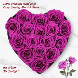 woyoo 16 Forever Preserved Roses in a Heart-Shaped Suede Box – Premium Preserved Flowers, Forever Flowers for Mom, Birthday Gifts for Women,Flowers Prime Delivery,Purple Rose