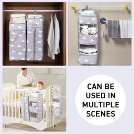 Orzbow 3-in-1 Nursery Organizer and Baby Diaper Caddy | Hanging Diaper Organization Storage for Baby Essentials | Hang on Crib, Changing Table or Wall (gray)