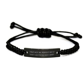 I Might Not Be Perfect but at least I am from New Jersey. Pulsera de cuerda negra, pulsera grabada de Nueva Jersey, regalos baratos para Nueva Jersey 