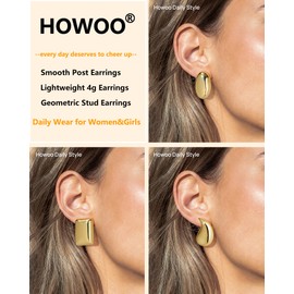 Howoo Gold Stud Earrings set for Women 14K Gold Plated Chunky Earrings Big Minimalist Dainty Earrings for Women Geometric (waterdrop, square/rectangle, oval)