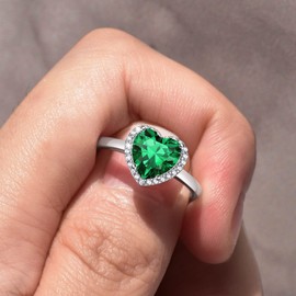 Bestyle Women's Moonstone Ring Adjustable Crystal Ring 925 Silver for Women Girls, Crystal Sterling Silver, Emerald