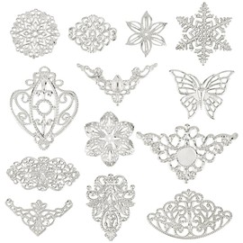 PH PandaHall 130pcs 13 Styles Filigree Connector Charms Links Platinum Corner Embellishments Protectors Hollow Filigree Flower Charm Resin Filler for Christmas Pendant Earring Bracelet Jewelry Making