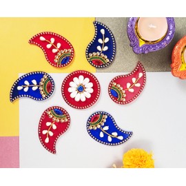 Decoración de suelo de cachemira roja de acrílico Rangoli decoración de mesa piedras tachonadas lentejuelas tradicional fiesta hogar puerta decoración | ARTS-18